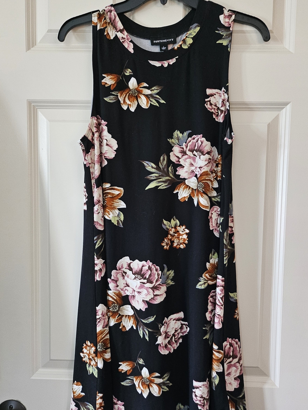 Fortune + Ivy Black Floral Sleeveless Mini Dress with Pink & Orange Blooms